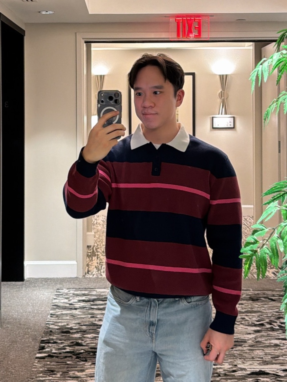 Zara Striped Polo Sweater - Navy, Burgundy & Pink - Picture 3 of 3